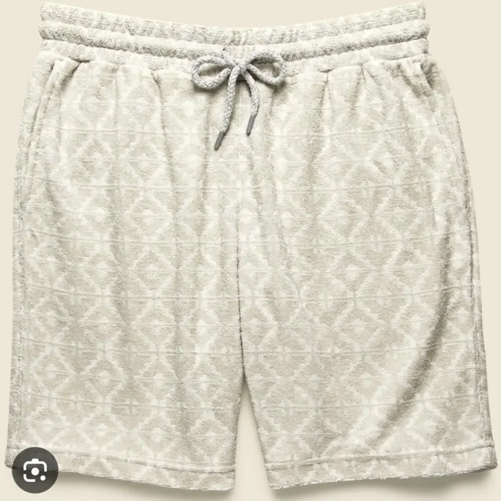Faherty Cabana Towel Terry Sweatshort Summer Waves Tile Geometric Shorts Size L
